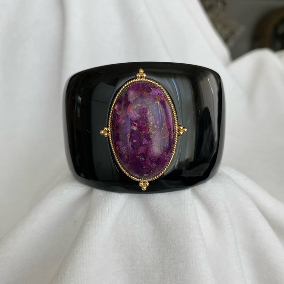 Vintage 14K Gold Mohave Turquoise Black Cuff